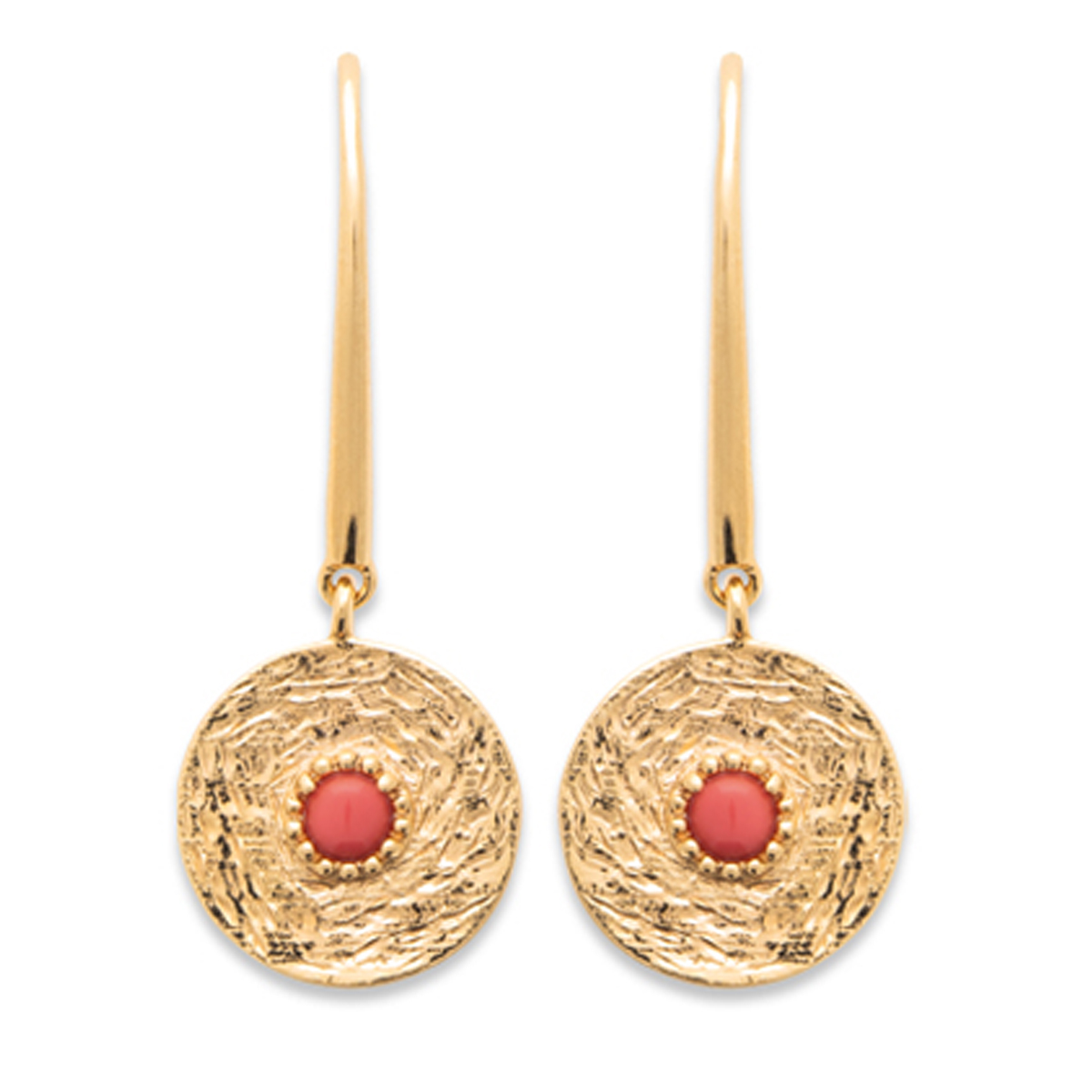 Boucles Plaqué Or \'Cléopatra\' corail doré - 12 mm - [Q8930]