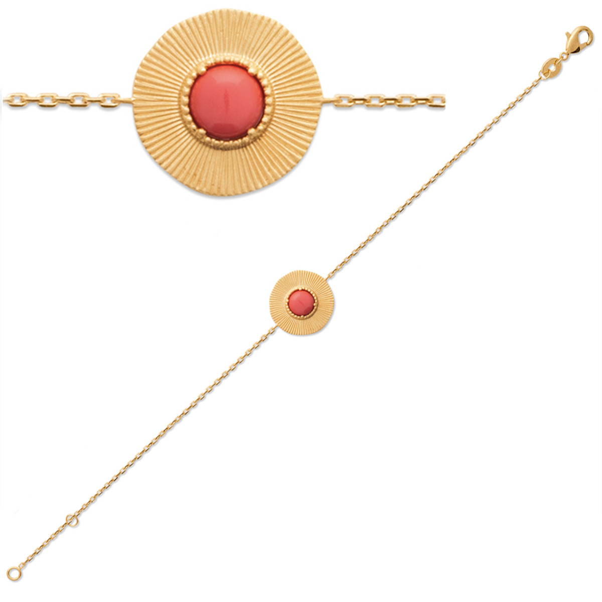 Bracelet Plaqué Or \'Cléopatra\' corail doré - 18 cm 15 mm - [Q8931]
