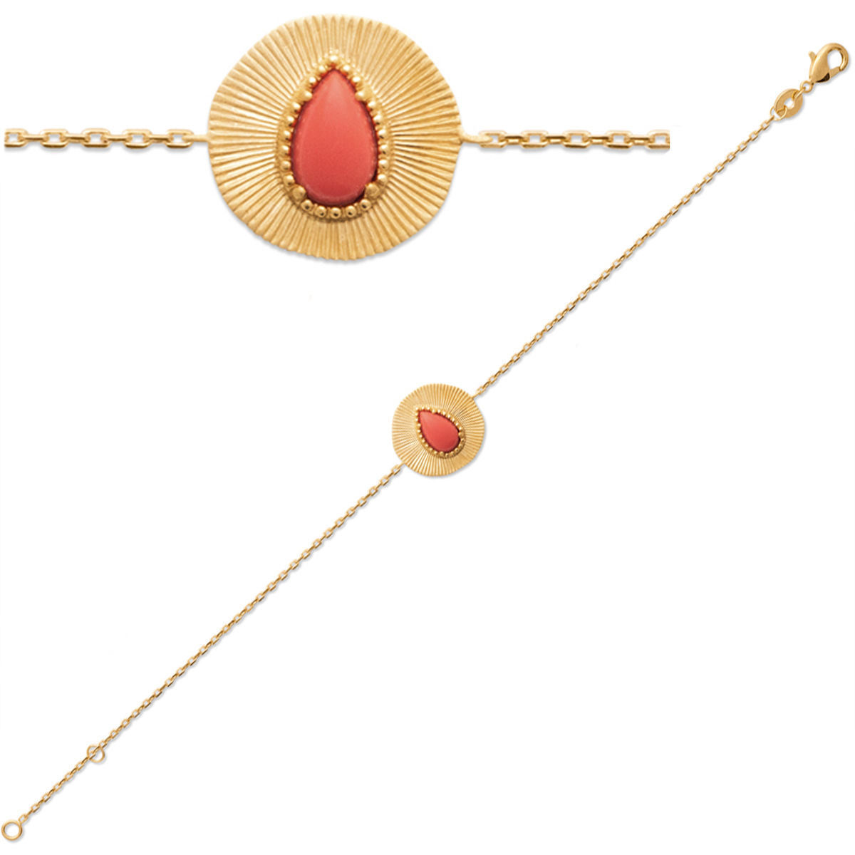 Bracelet Plaqué Or \'Cléopatra\' corail doré - 18 cm 15 mm - [Q8945]