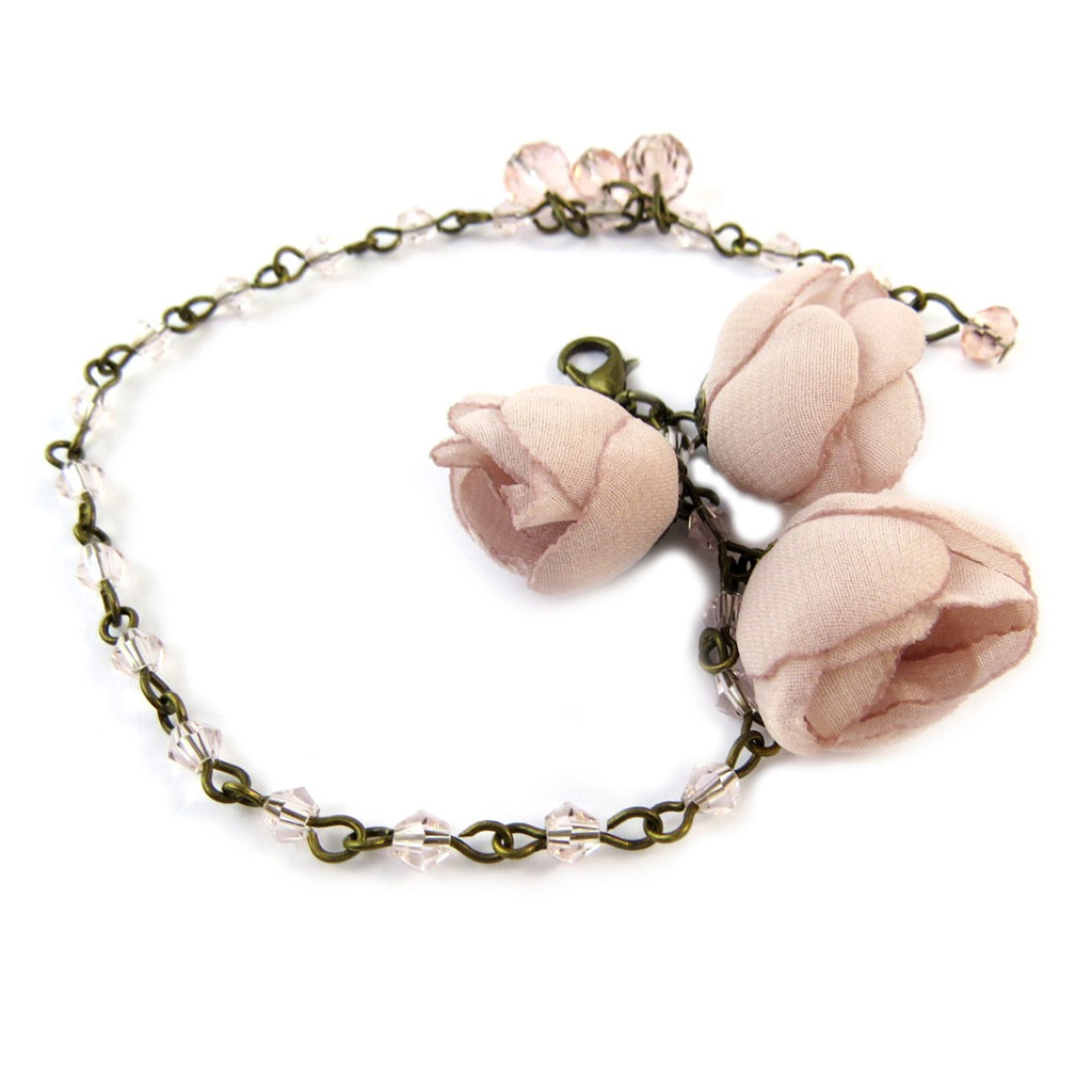 Bracelet artisanal \'Les Antoinettes\' vieux rose (fait main) - [P0802]