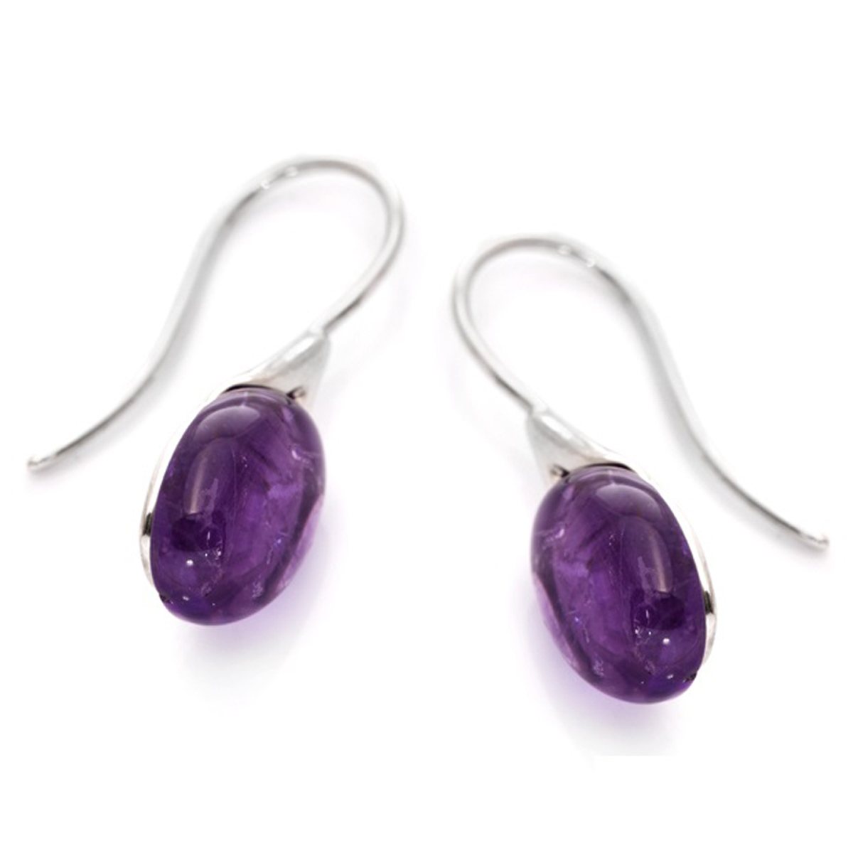 Boucles d\'oreilles Argent \'Meghan\' améthyste argenté (rhodié) - 18x10 mm - [Q6752]