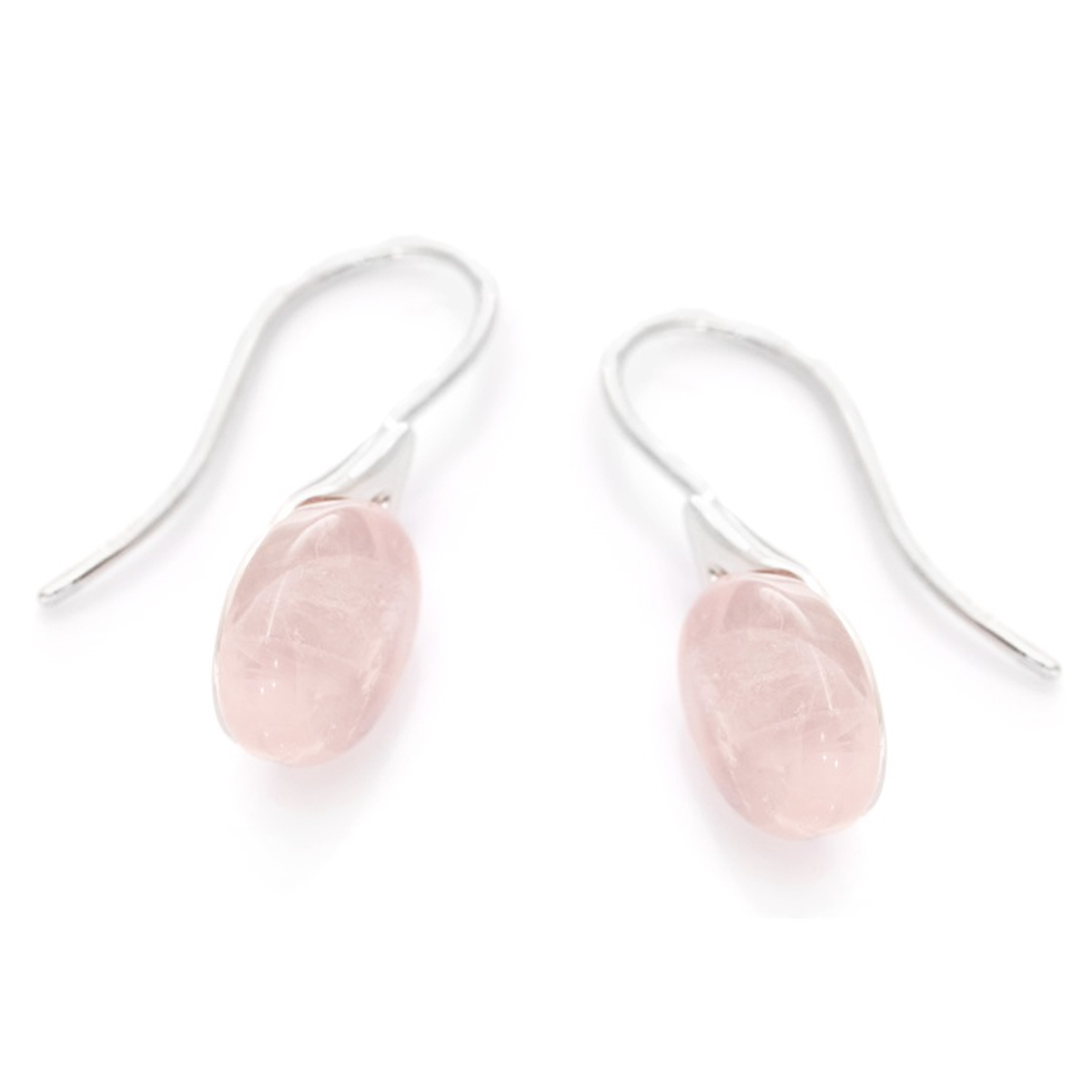 Boucles d\'oreilles Argent \'Meghan\' quartz rose argenté (rhodié) - 18x10 mm - [Q6754]