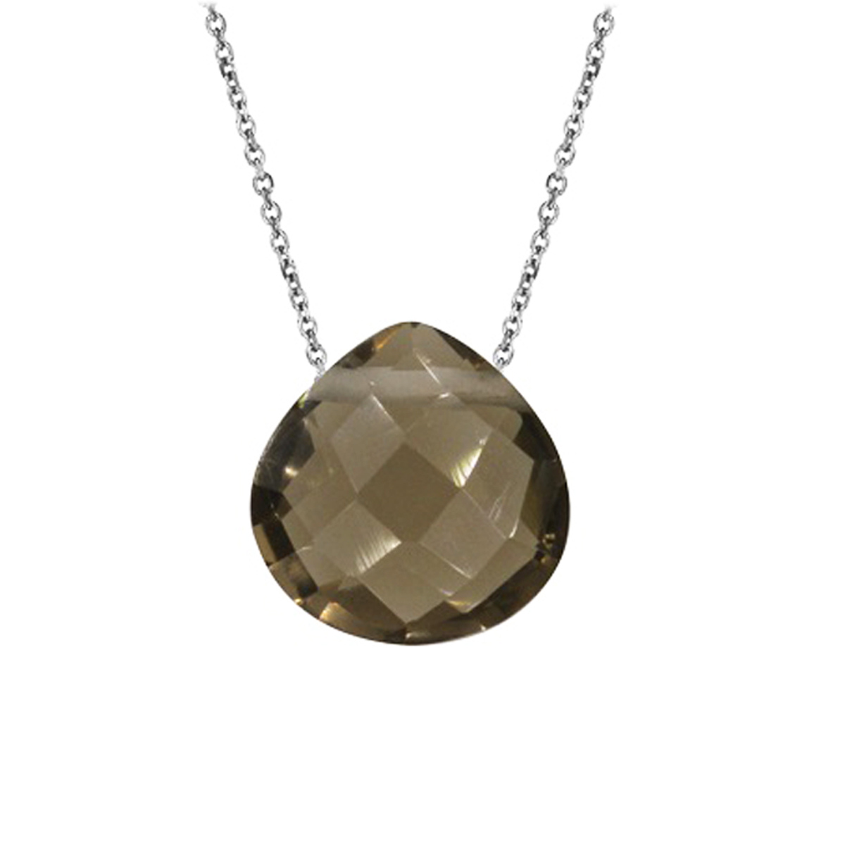 Collier Argent \'Meghan\' quartz fumé argenté (rhodié) - 10 mm - [Q6759]
