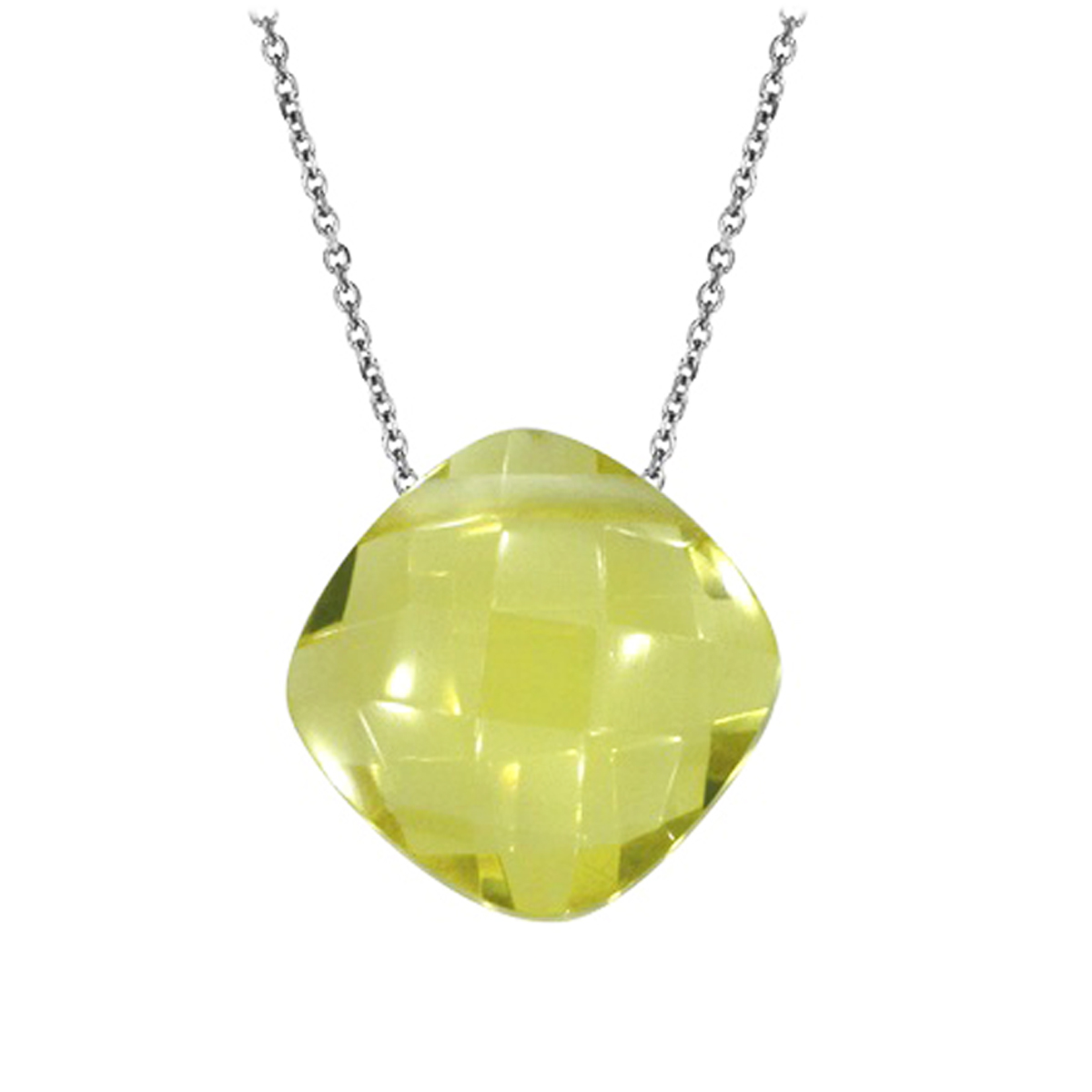 Collier Argent \'Meghan\' quartz jaune argenté (rhodié) - 10x10 mm - [Q6767]
