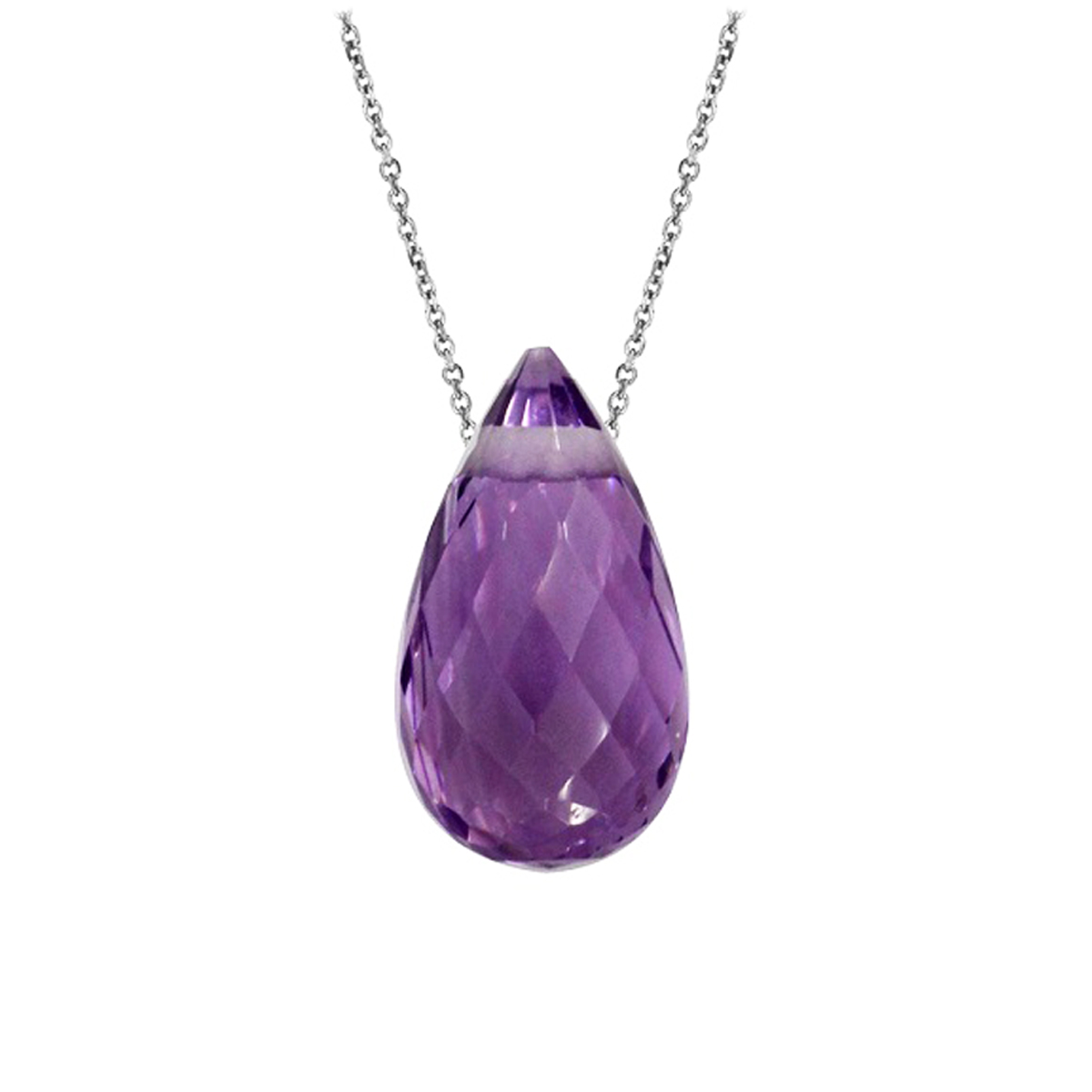 Collier Argent \'Meghan\' améthyste argenté (rhodié) - 11x6 mm - [Q6773]