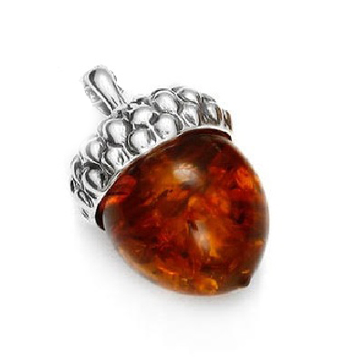 Pendentif Argent \'Inspiration\' Ambre cognac (rhodié) - 15x14 mm (noisette) - [Q6785]