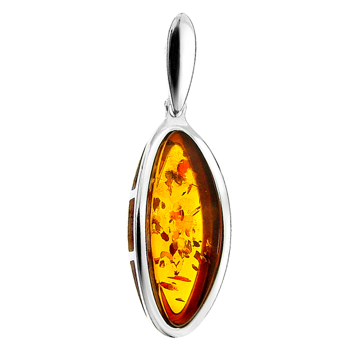 Pendentif Argent \'Inspiration\' Ambre cognac (rhodié) - 25x11 mm - [Q6788]