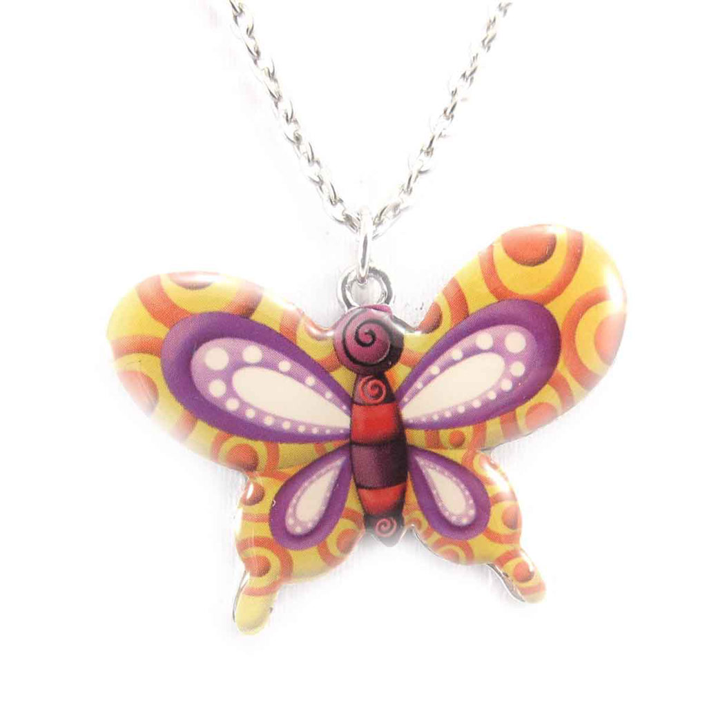 Collier créateur \'Papillon\' multicolore argenté - [J8466]
