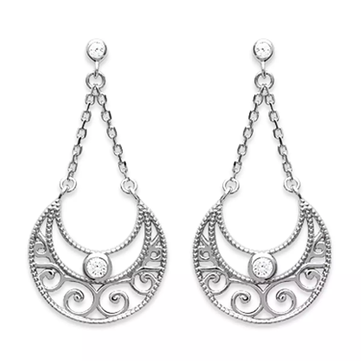 les trésors de lily Boucles Argent 'Carmen' blanc argenté (rhodié) 19x12 mm [P2432]
