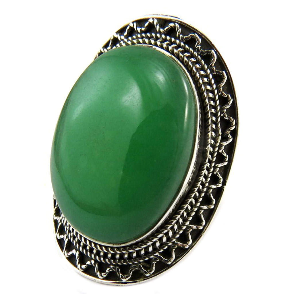 Bague Argent \'Heaven\' jade vert - 34x23 mm - [P7237]
