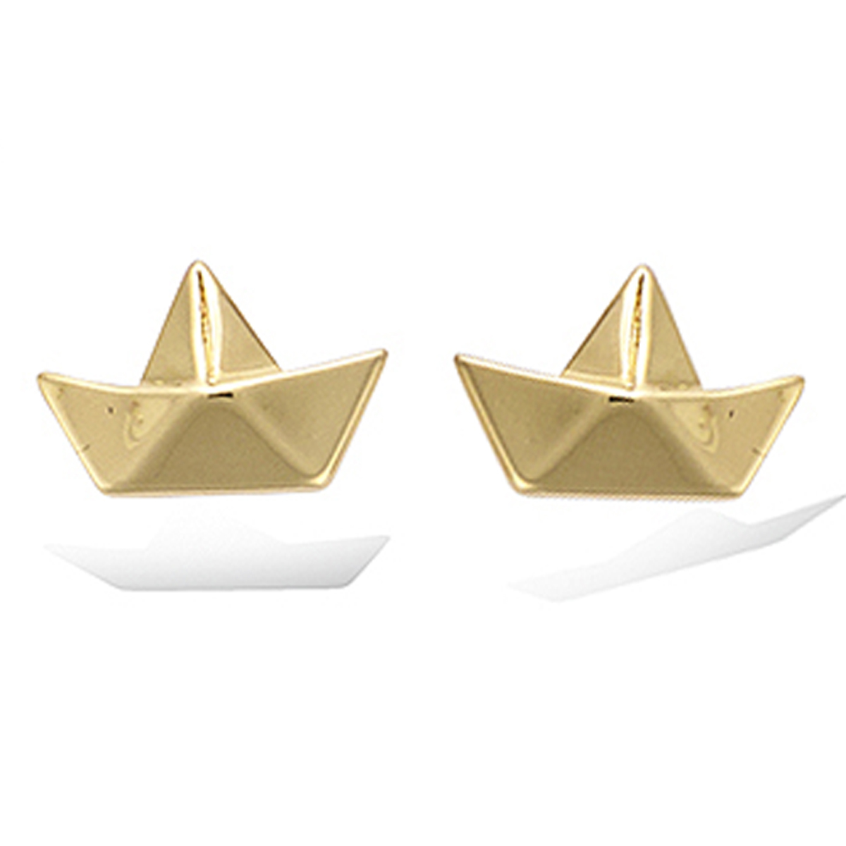 Boucles Plaqué Or \'Origami\' doré (bateau) - 10x8 mm - [P2442]