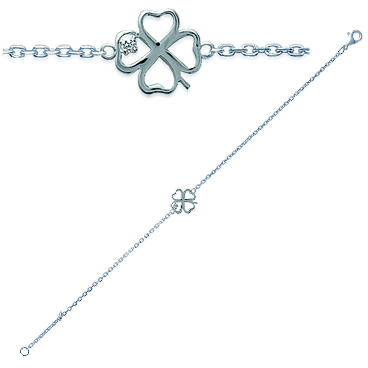 Bracelet Argent \'Trèfle\' blanc argenté (rhodié) - 10x10 mm - [G7808]