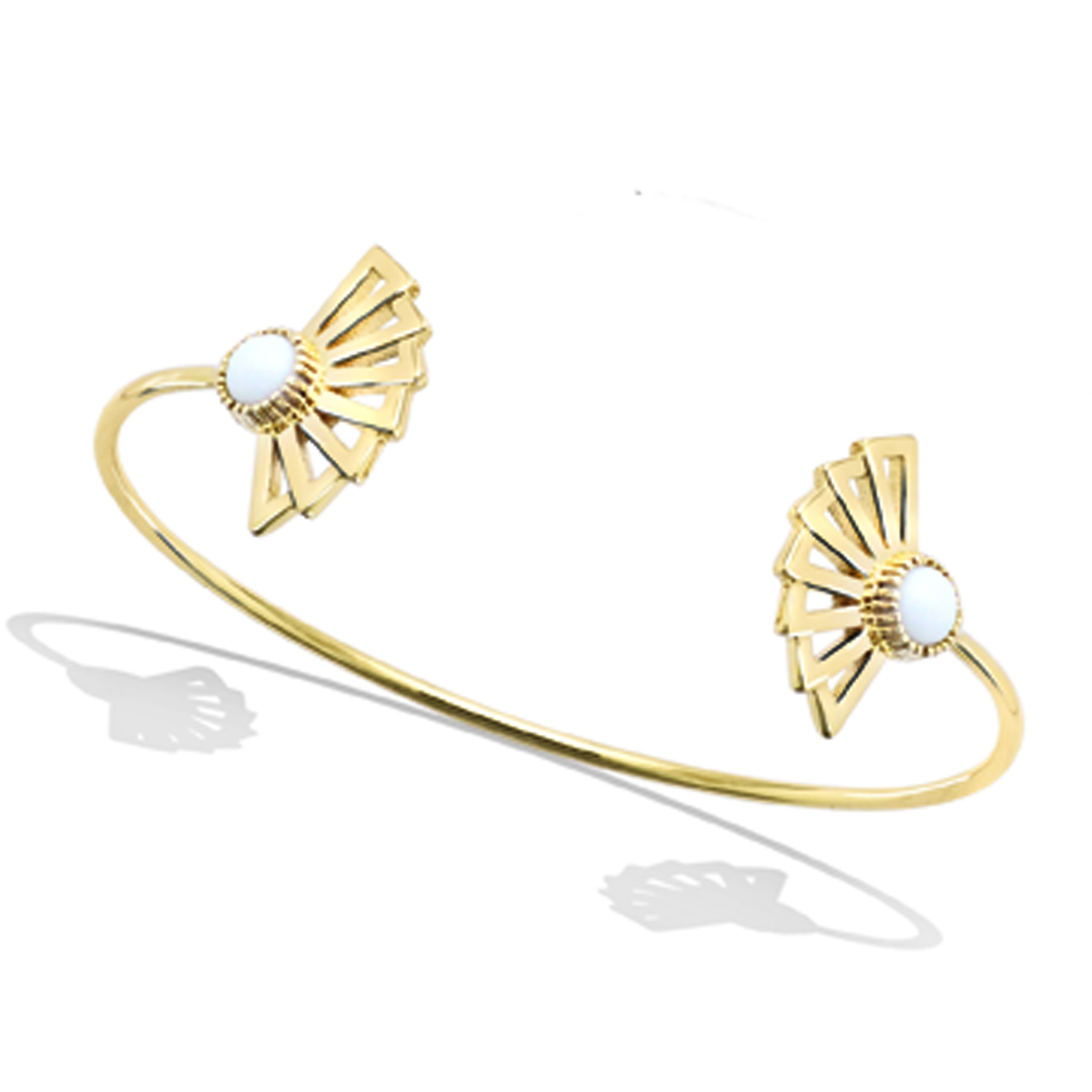 Bracelet Plaqué Or \'Cléopatra\' blanc doré (éventails) - 58 mm, 20x13 mm - [Q6820]