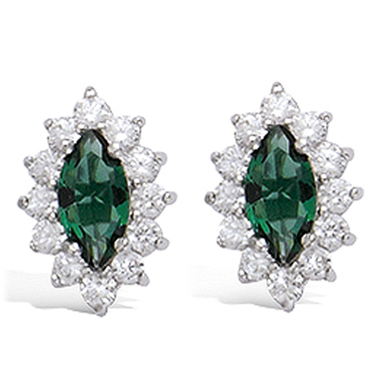 Boucles Argent \'Victorina\' vert émeraude blanc argenté (rhodié) - 12x8 mm - [J8611]