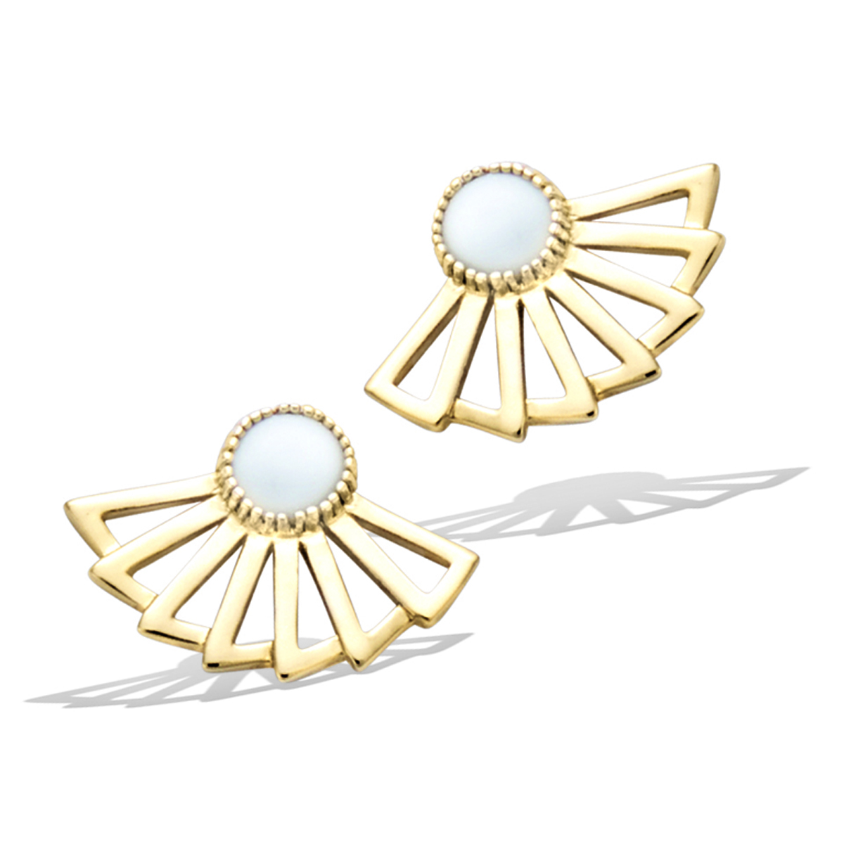 Boucles Plaqué Or \'Cleopatra\' blanc doré - 22x15 mm (éventails) - [Q6827]