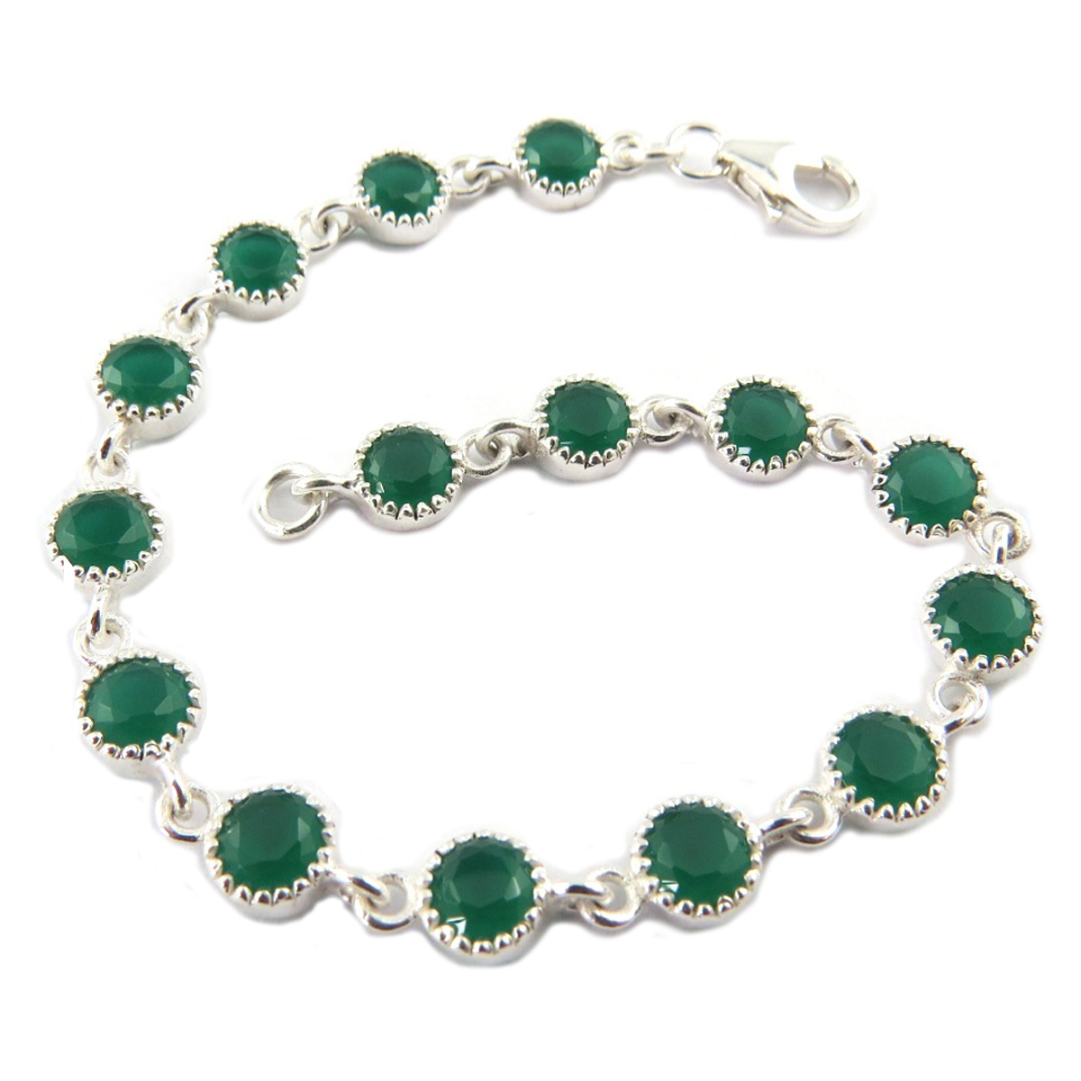 Bracelet Argent artisanal \'Heaven\' vert argenté - 17 cm 6 mm - [Q9843]