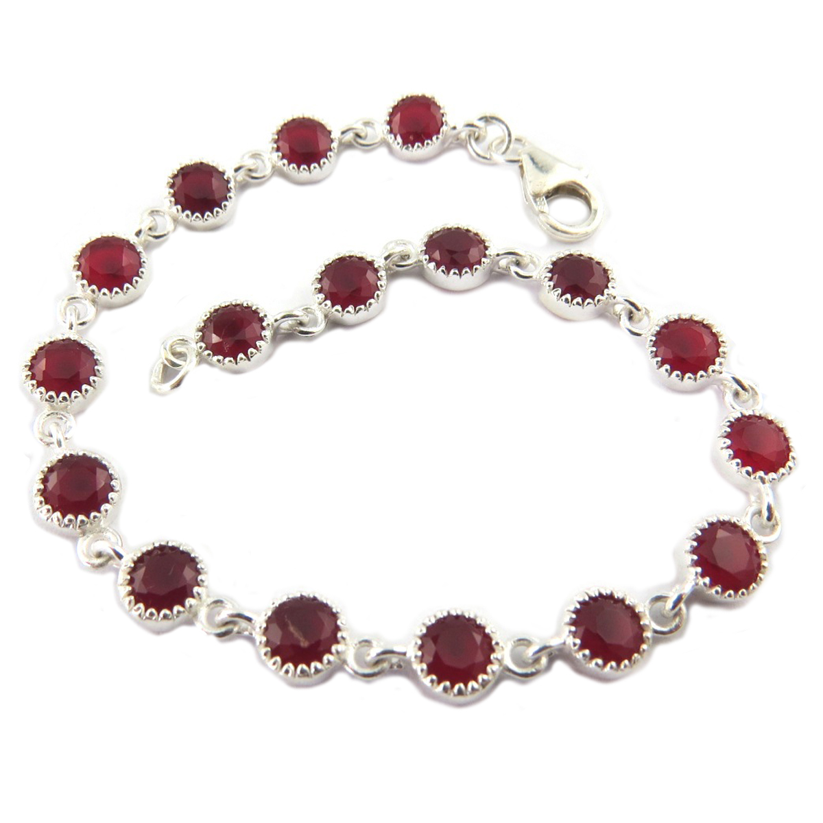 Bracelet Argent artisanal \'Heaven\' rouge argenté - 17 cm 6 mm - [Q9844]