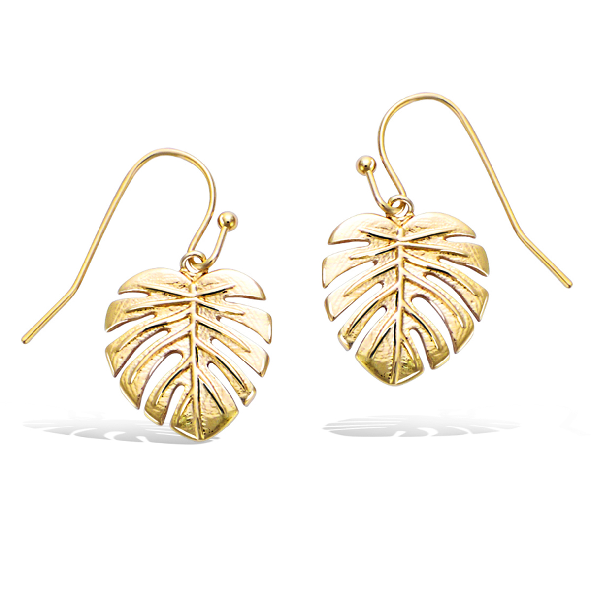 Boucles Plaqué Or \'Jungle\' doré - 15x14 mm (monstera) - [Q6830]