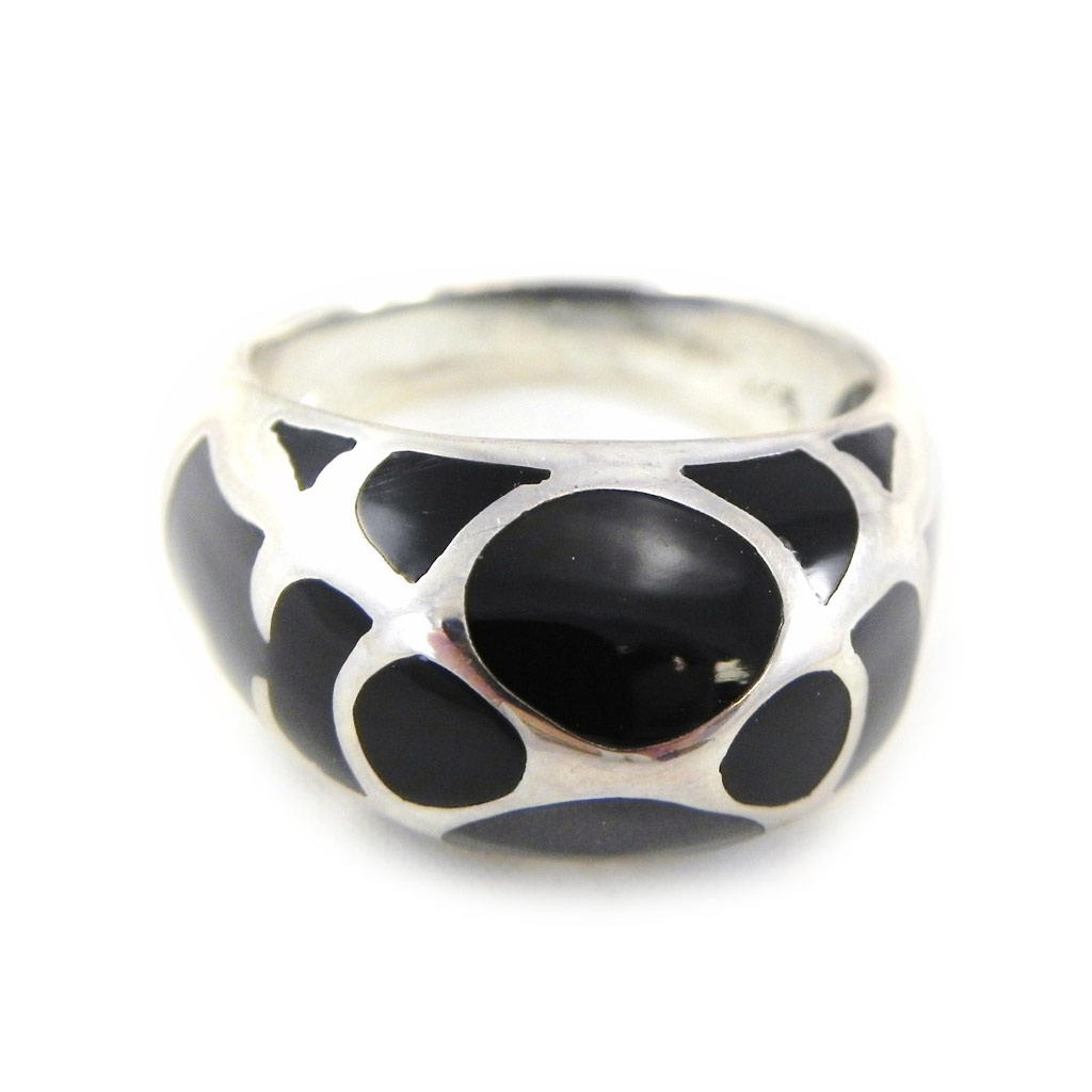 Bague Argent \'Ovni\' noir argenté - 12 mm - [E2156]