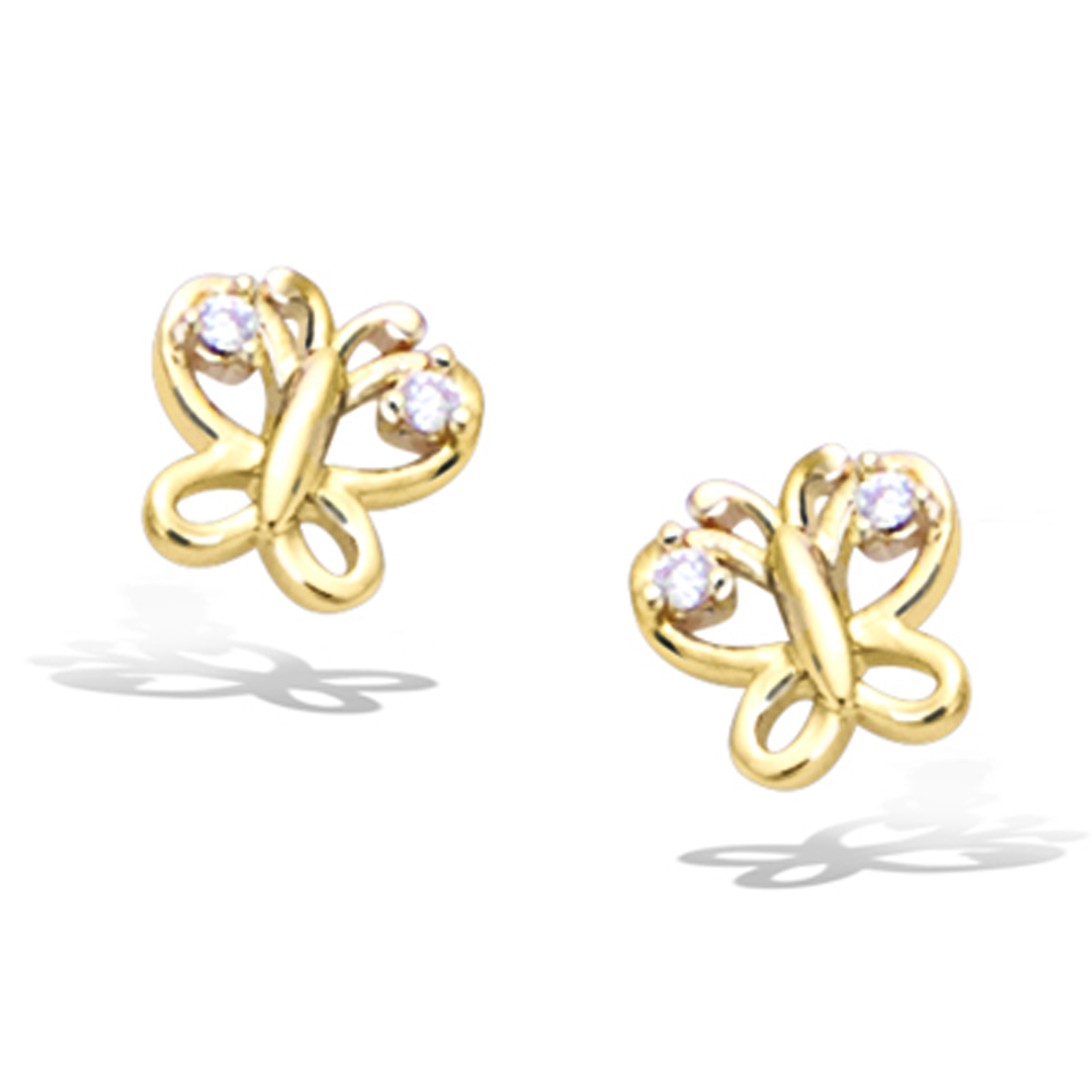 Boucles Plaqué Or \'Papillons\' blanc doré - 6x6 mm - [Q6836]