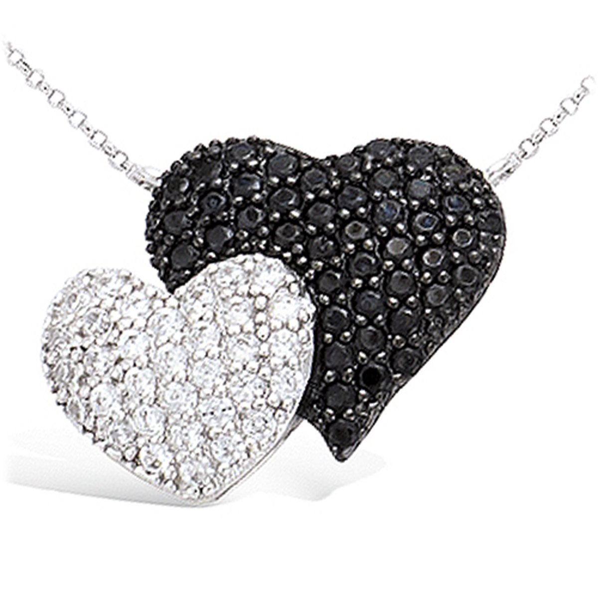 Collier Argent \'Love Divine\' noir blanc (rhodié) - 19x16 mm - [J8630]