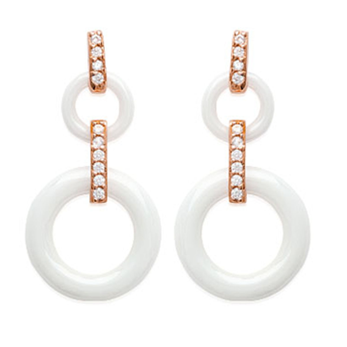Boucles Plaqué Or \'Sissi\' blanc céramique doré rosé - [L6659]