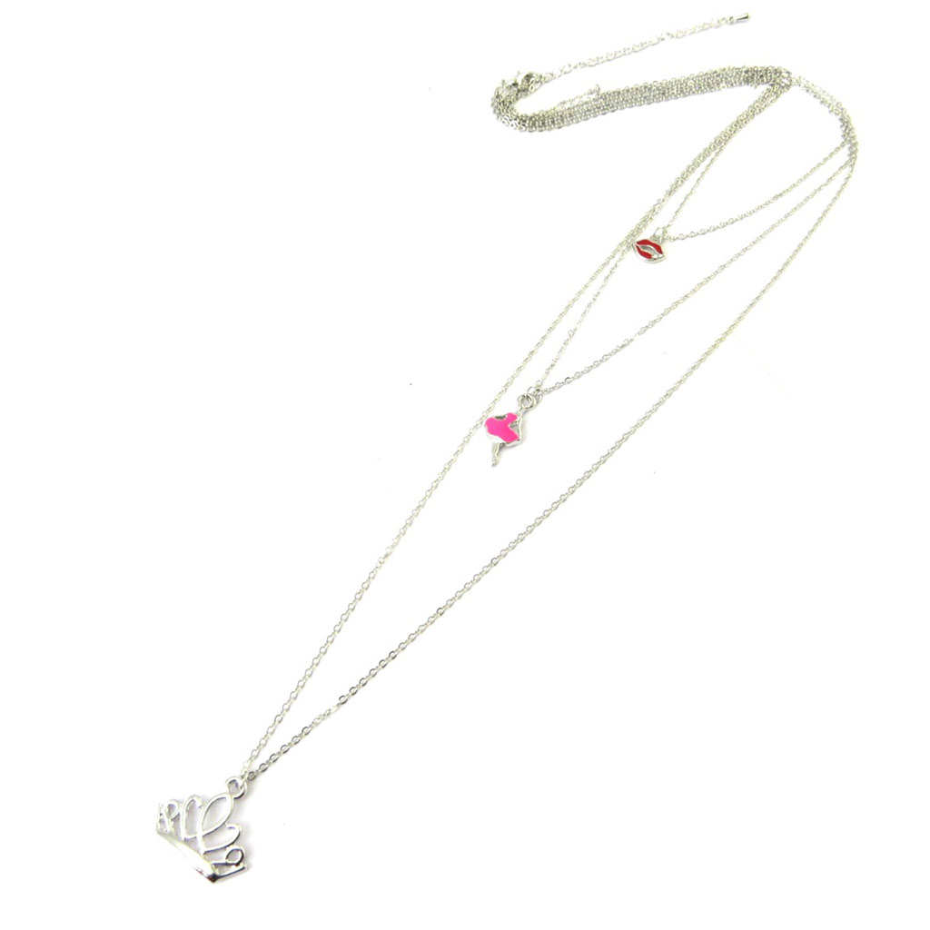 Collier sautoir \'Scarlett\' rose argenté - [N5062]