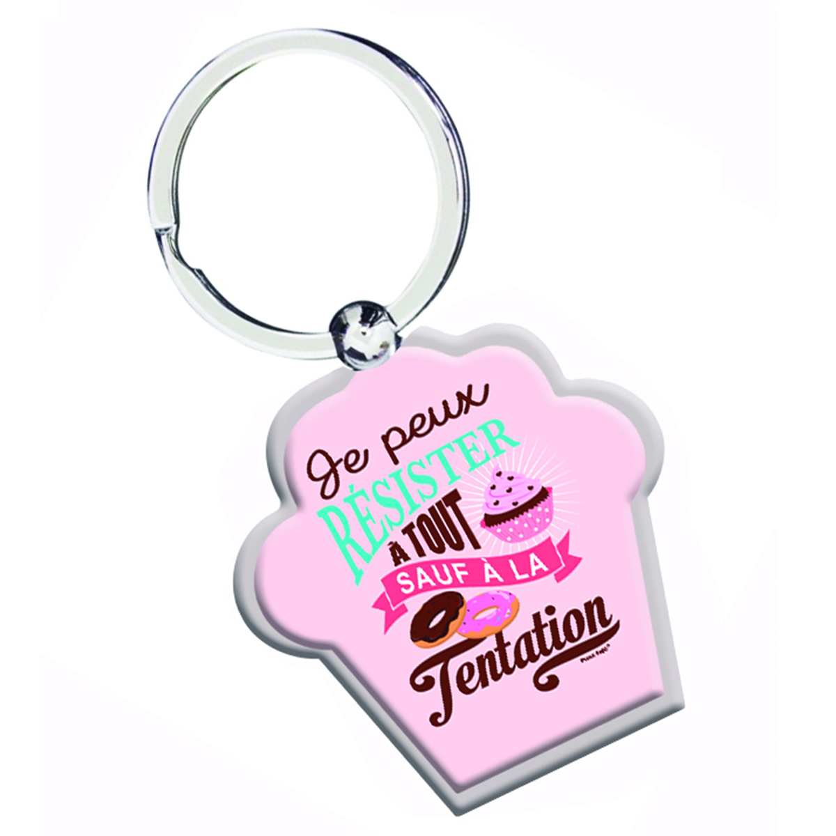 Porte-Clés \'Messages\' rose argenté (je peux résister à tout sauf à la Tentation) - 40x40x3 mm - [Q3123]
