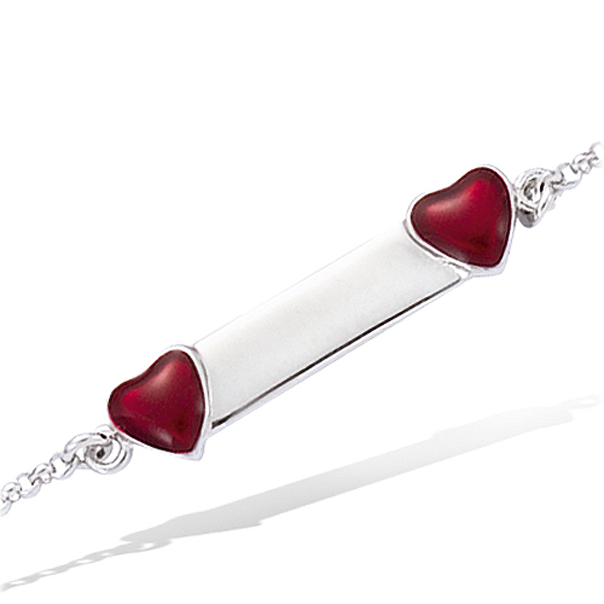 Gourmette Argent \'Petit Coeur\' rouge argenté (rhodié) - 30x5 mm - [G1090]