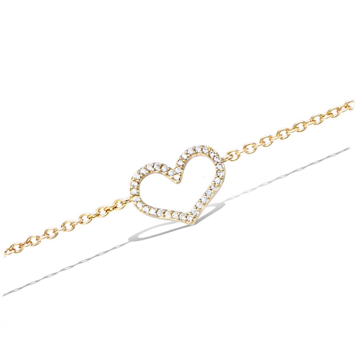 Bracelet Plaqué Or \'Love\' blanc doré - coeur 12x9 mm - [Q6849]