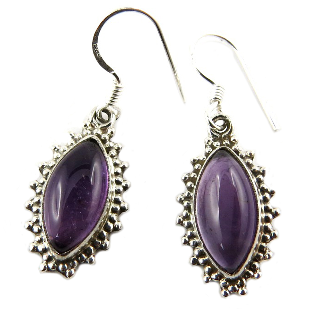Boucles Argent \'Heaven\' améthyste - 18x12 mm - [Q9880]