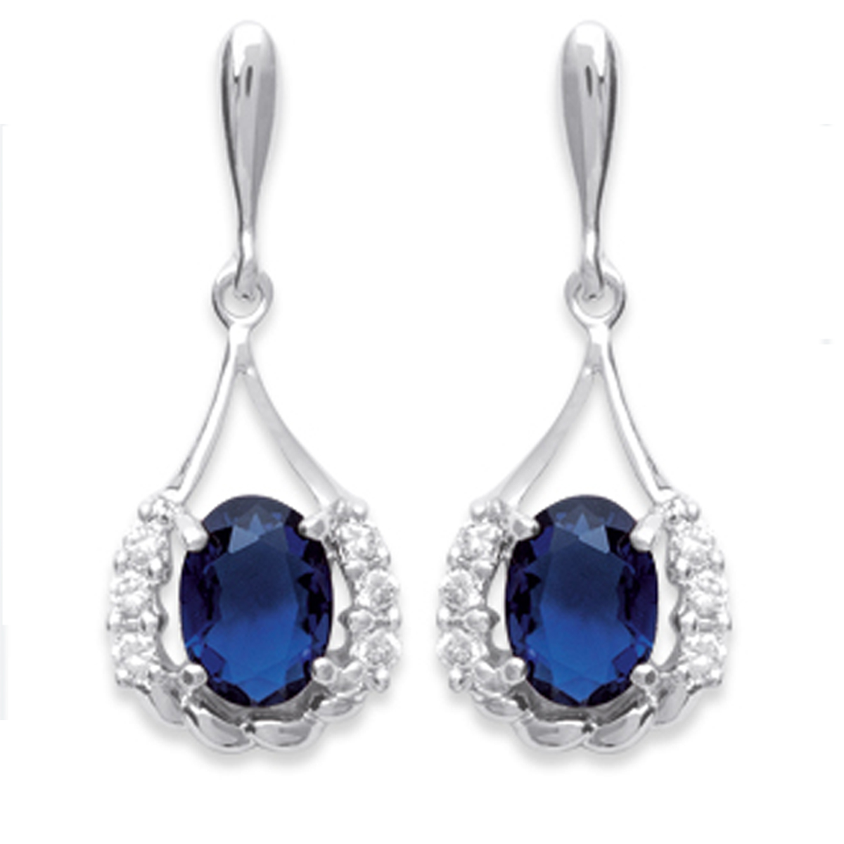 Boucles Argent \'Angélique\' saphir blanc argenté (rhodié) - 24x10 mm - [J8741]