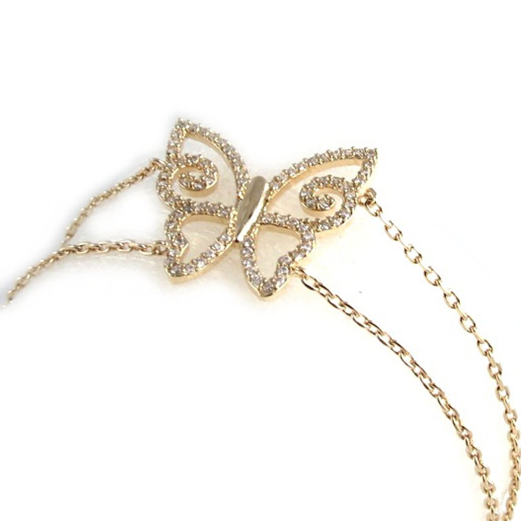 Bracelet Plaqué Or \'Papillon\' blanc doré - [K9126]