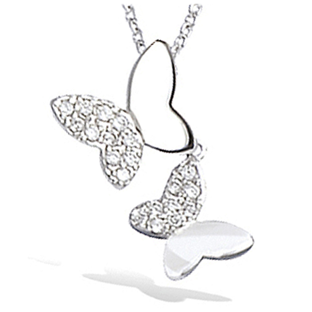 Collier Argent \'Papillons\' blanc argenté (rhodié) - 15x5 mm - [K9133]