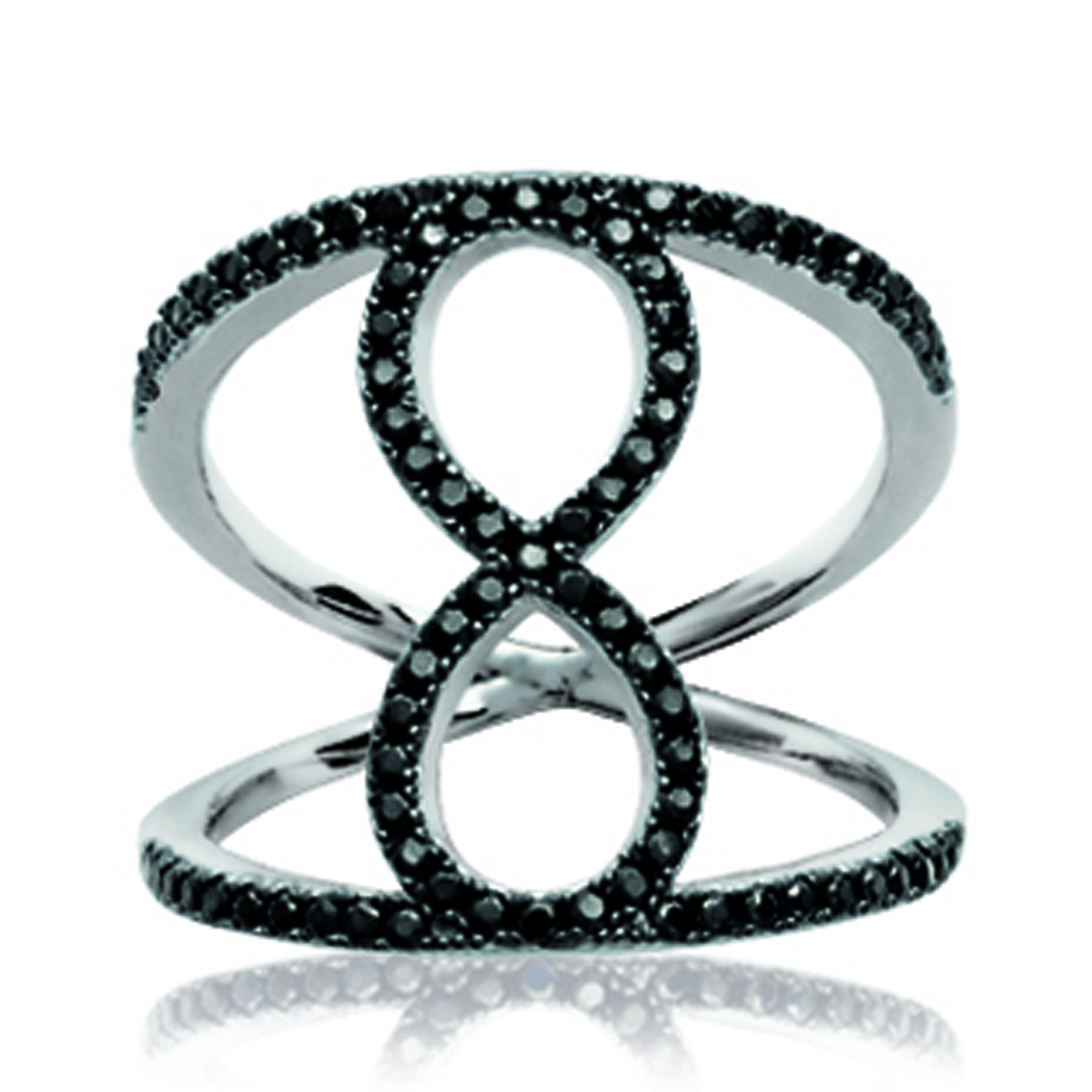 Bague Argent \'Sissi\' noir (infini) rhodié - 20x9 mm - [L6716]