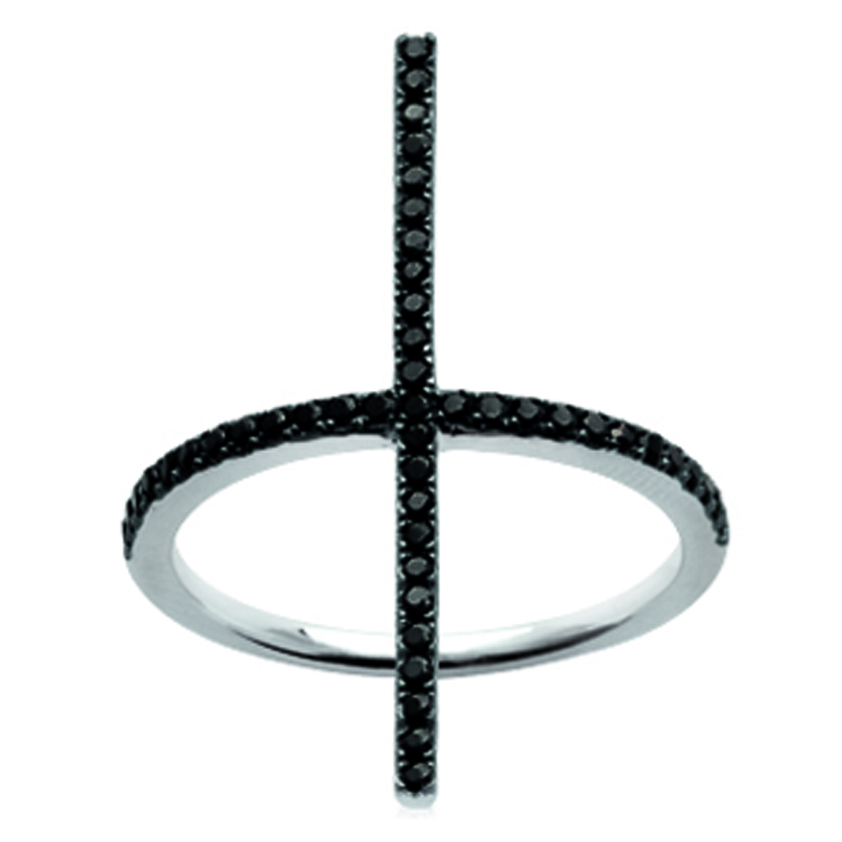 Bague Argent \'Sissi\' noir (croix) argenté rhodié - 30x7 mm - [L6718]