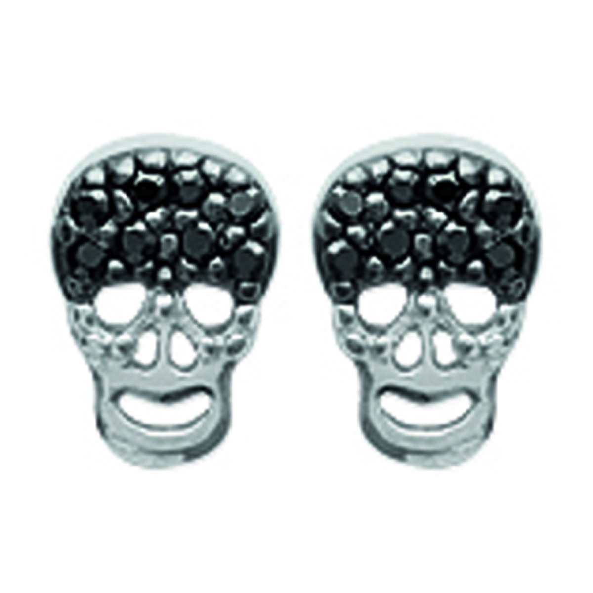 Boucles Argent \'Tête de Mort\' noir argenté (rhodié) - 7x5 mm - [L6725]