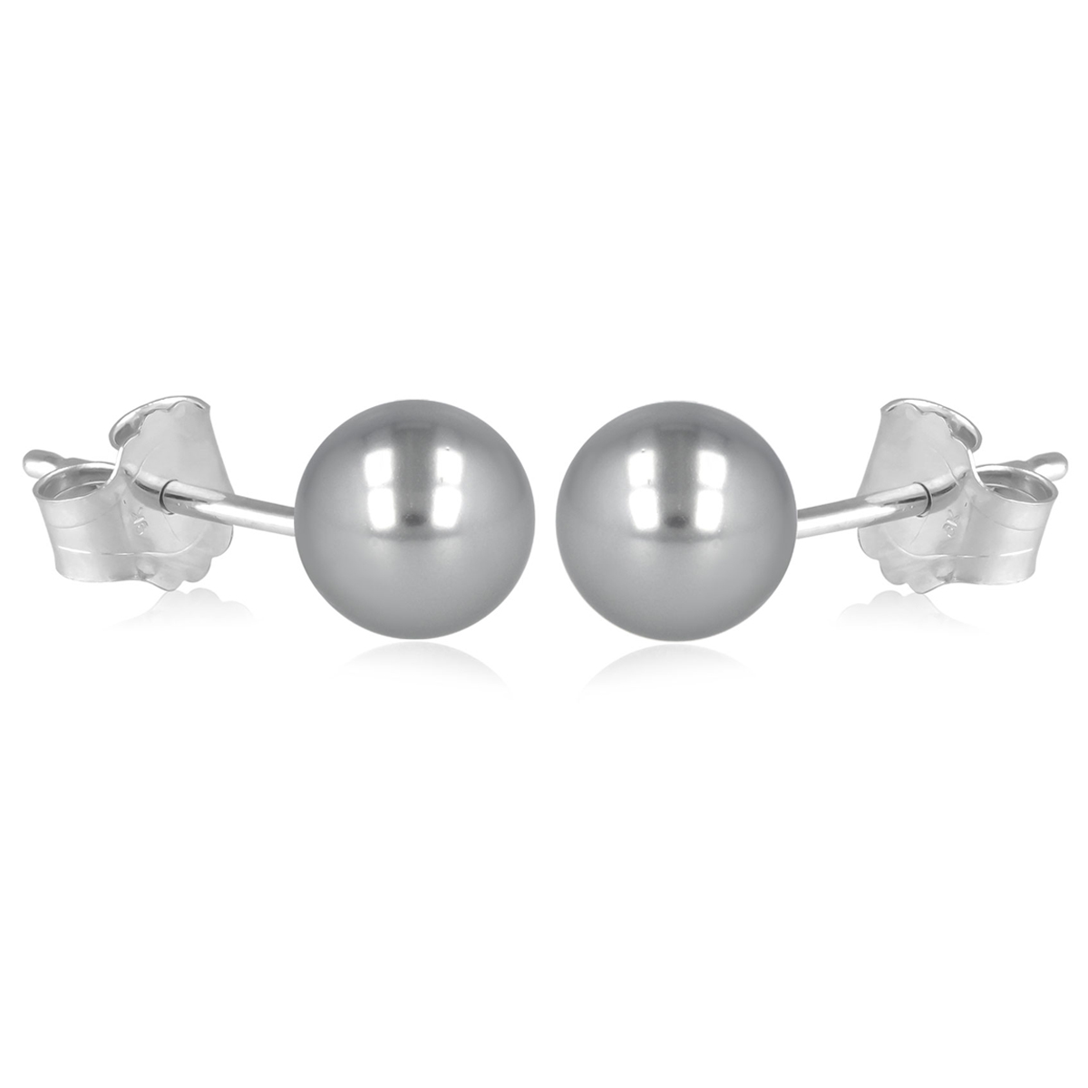 Boucles argent \'Perla\' gris (rhodié) - 4 mm - [Q7032]