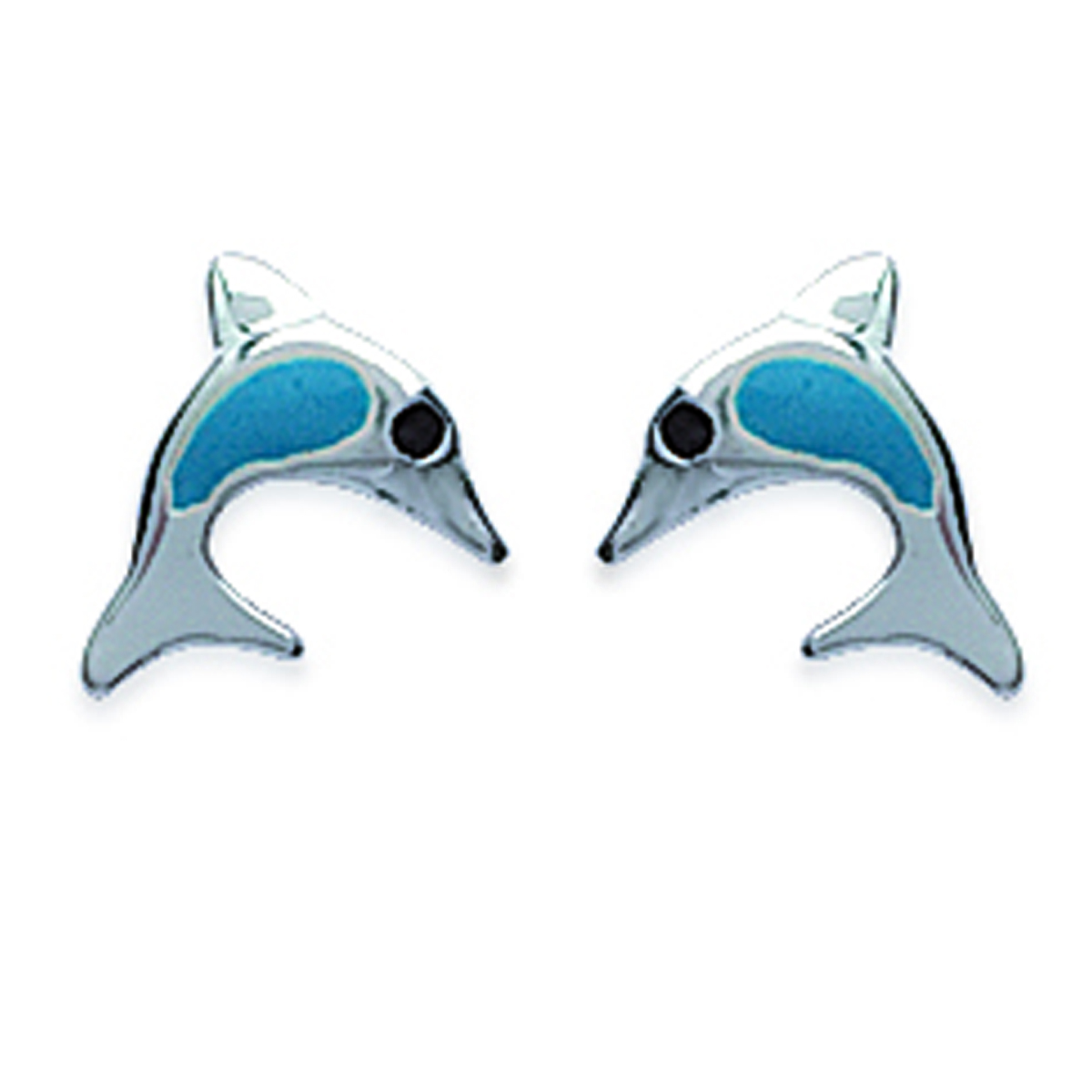 Boucles Argent \'Dauphins\' turquoise argenté - 7x9 mm - [H8242]