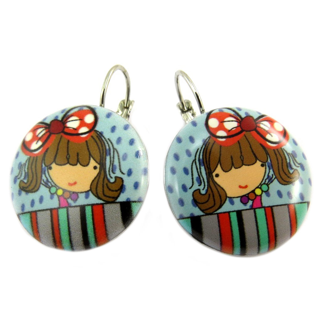 Dormeuses créateur \'Lilipoupettes\' turquoise rouge - 23 mm - [P7399]