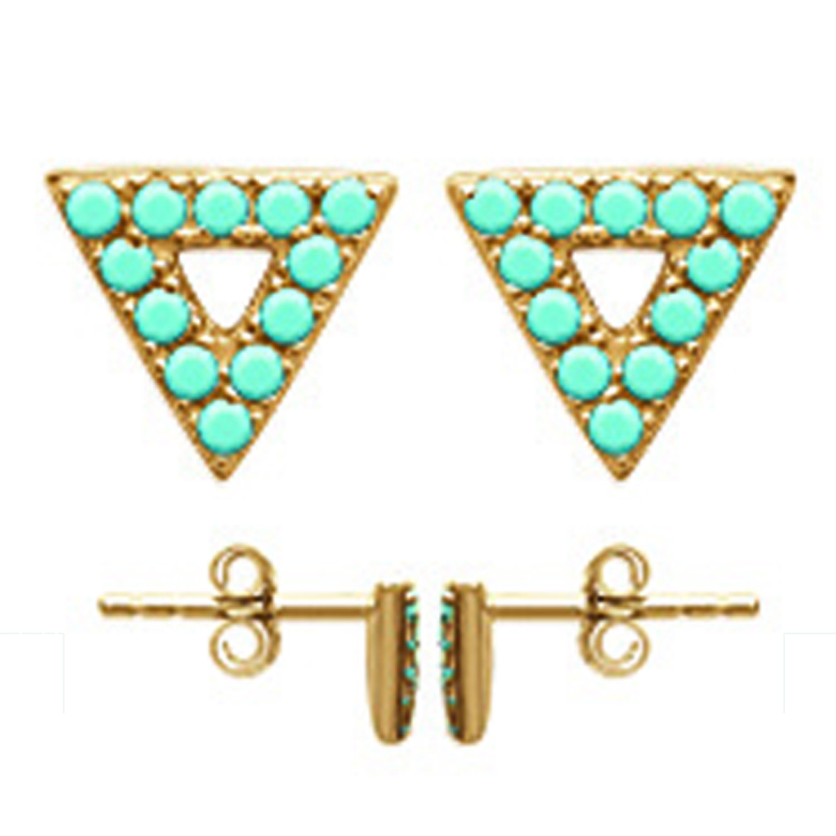 Boucles Plaqué Or \'Navajos\' turquoise doré (triangles) - 7x6 mm - [N6244]