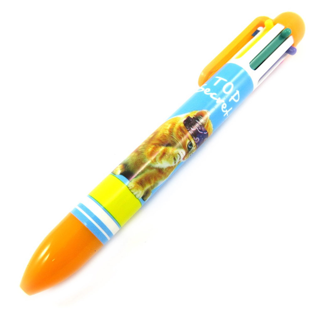 Stylo 6 couleurs \'Un amour d\'Animaux\' orange (top secret) - [L6871]