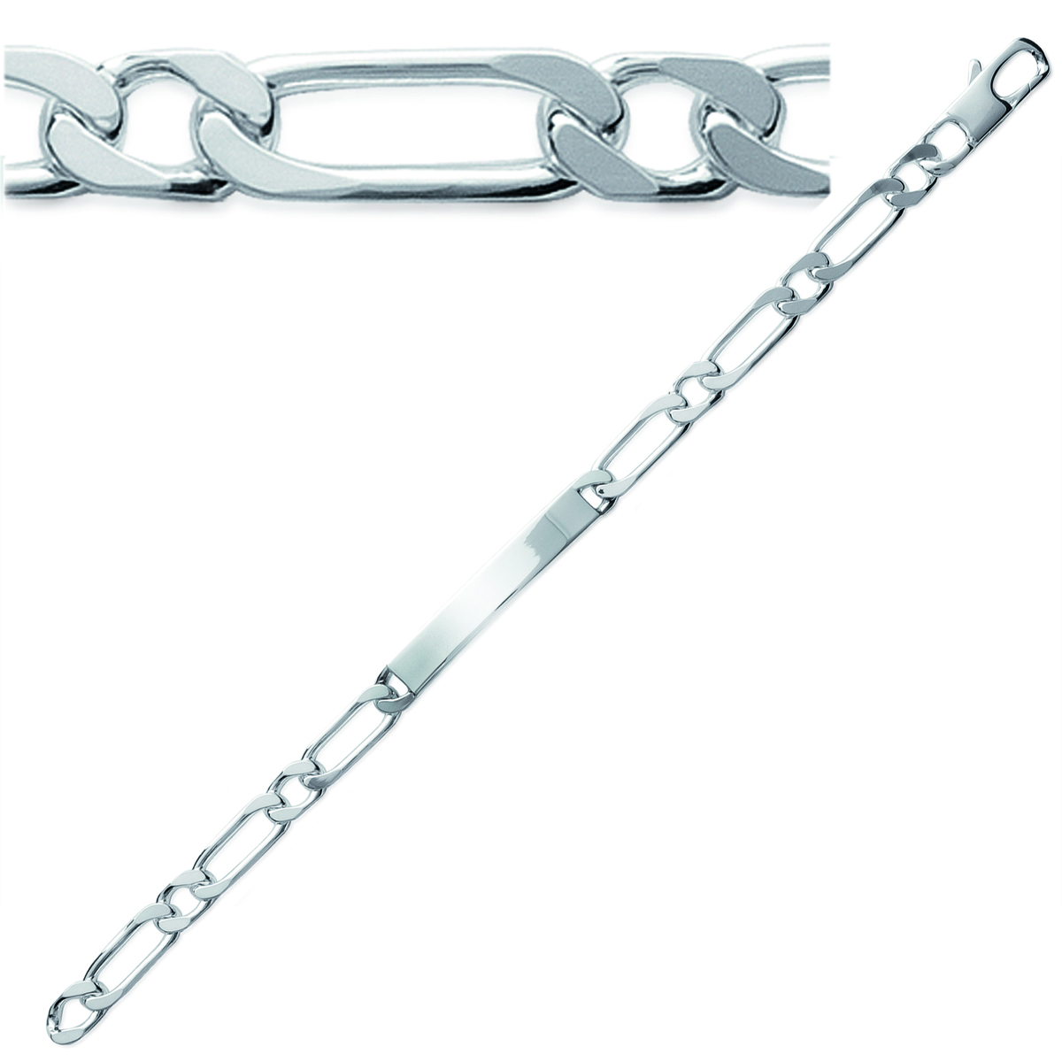 Gourmette Argent \'Identité\' - 18 cm 6 mm (rhodié) - [N5310]