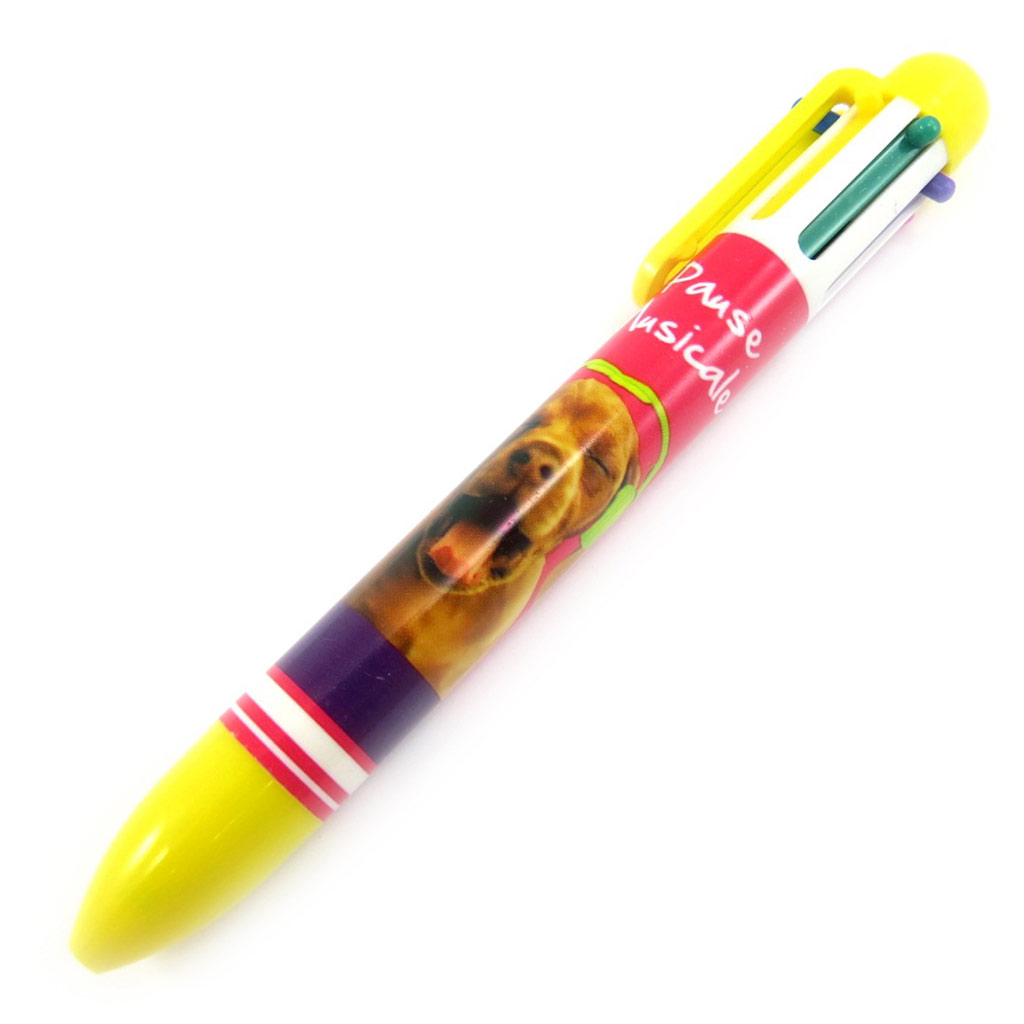 Stylo 6 couleurs \'Un amour d\'Animaux\' jaune (pause musicale) - [L6875]