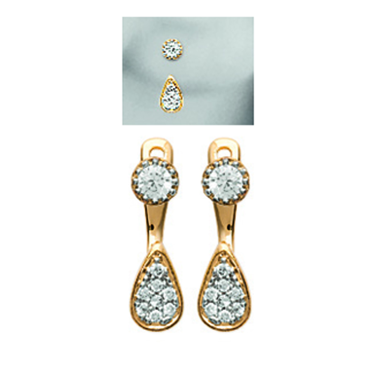 Lobes d\'oreilles plaqué or \'Sissi\' doré blanc - 10x4 mm - [N6250]