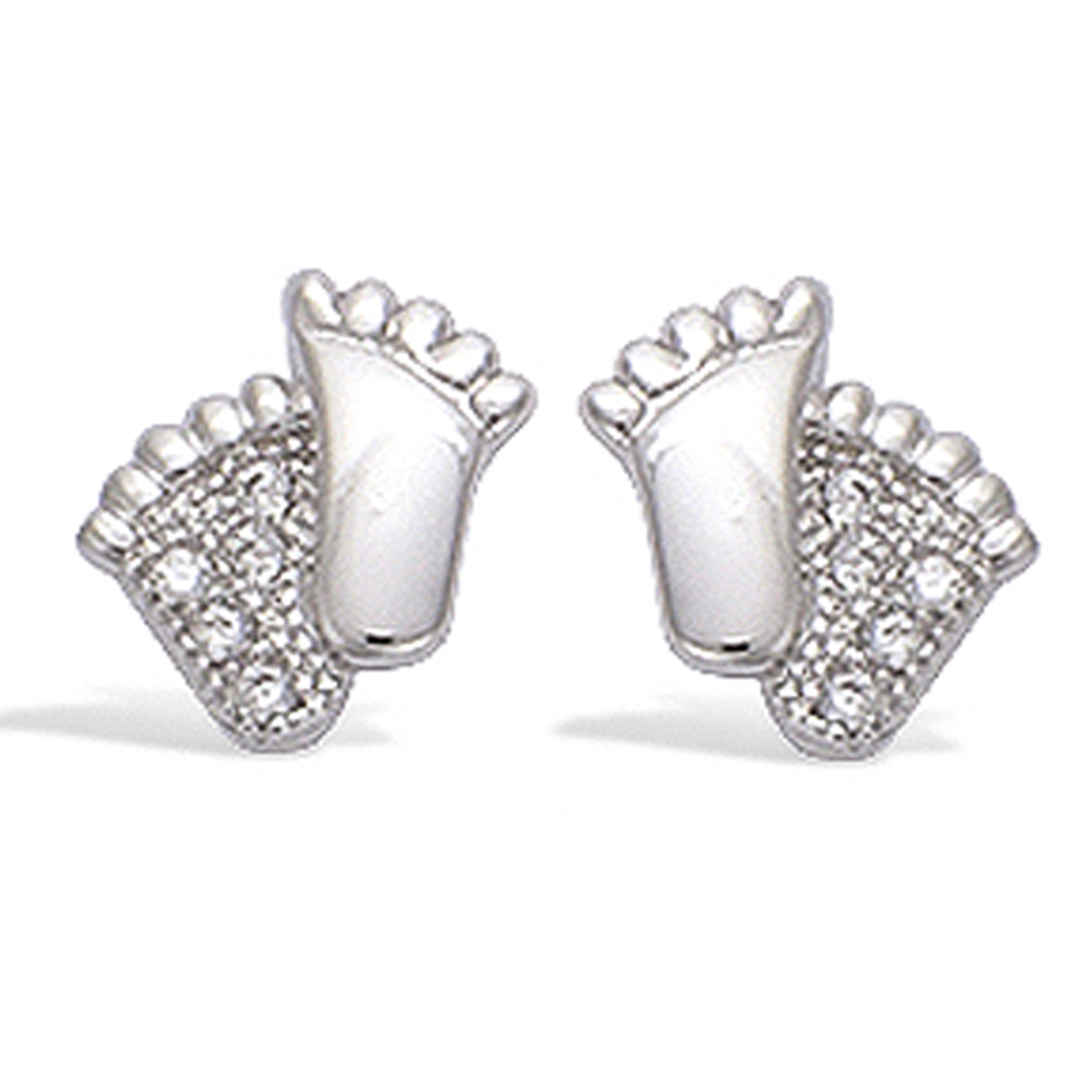 Boucles Argent \'Petits Pieds\' blanc (rhodié) - 8x7 mm - [N6262]