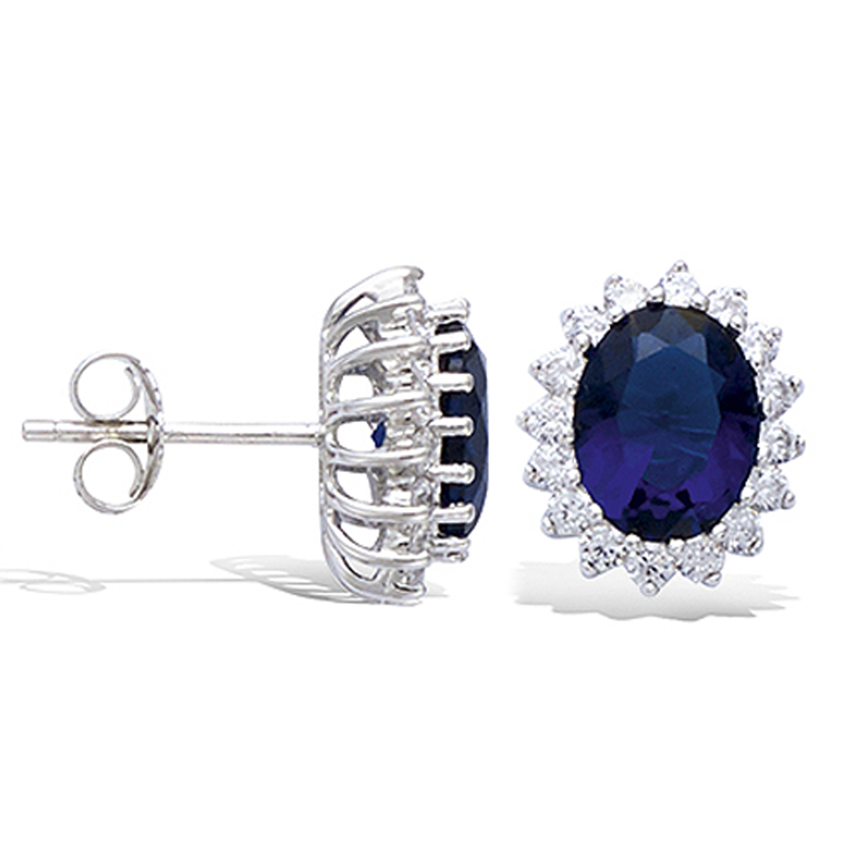 Boucles Argent \'Victorina\' saphir blanc (rhodié) - 13x11 mm - [N6270]