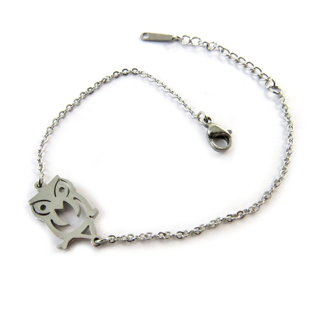 Bracelet créateur \'Chouettes\' gris argenté - [N6346]