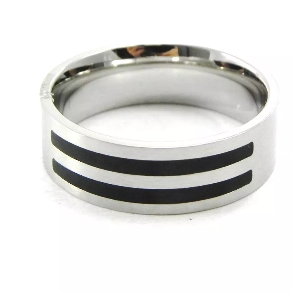 les trésors de lily Bague Acier 'Tony' Noir Argenté [E4315]