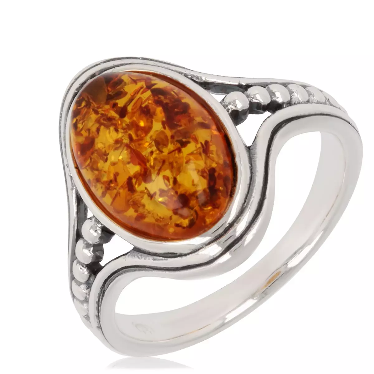 les trésors de lily Bague Argent 'Inspiration' ambre (rhodié) 15x10 mm [Q7355]